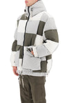 Sacai hooded puffer jacket with checkerboard pattern