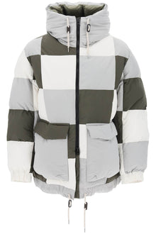  Sacai hooded puffer jacket with checkerboard pattern