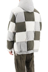 Sacai hooded puffer jacket with checkerboard pattern
