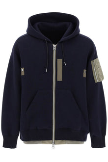  Sacai full zip hoodie with contrast trims