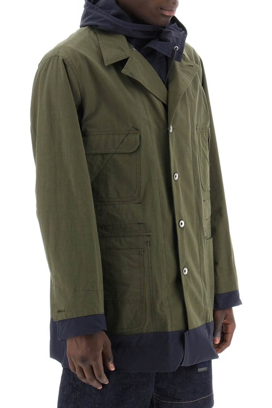 Sacai reversible cotton blend overcoat with