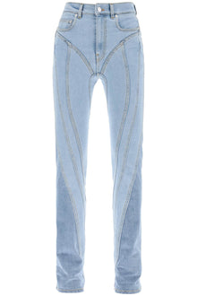  Mugler spiral two-tone skinny jeans
