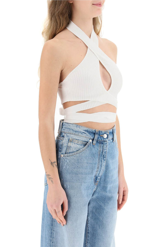 Msgm ribbed knit top with crossover neckline