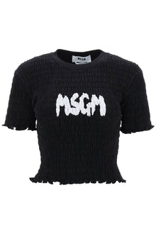  Msgm smocked t-shirt with logo print