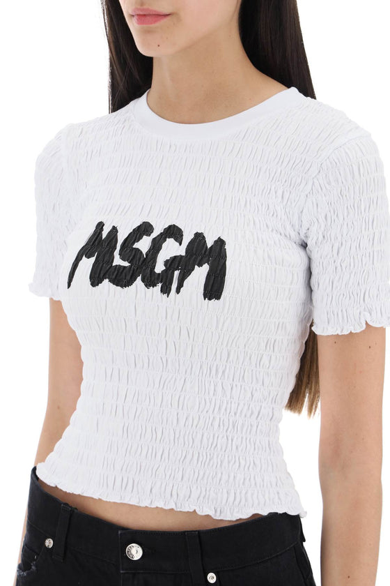 Msgm smocked t-shirt with logo print