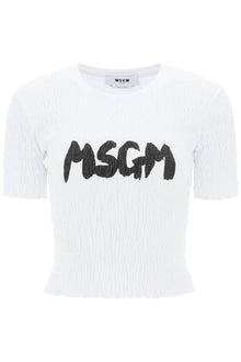  Msgm smocked t-shirt with logo print