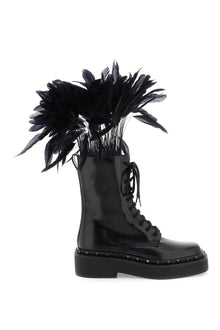  Valentino garavani leather m-way rockstud combat boots with feathers