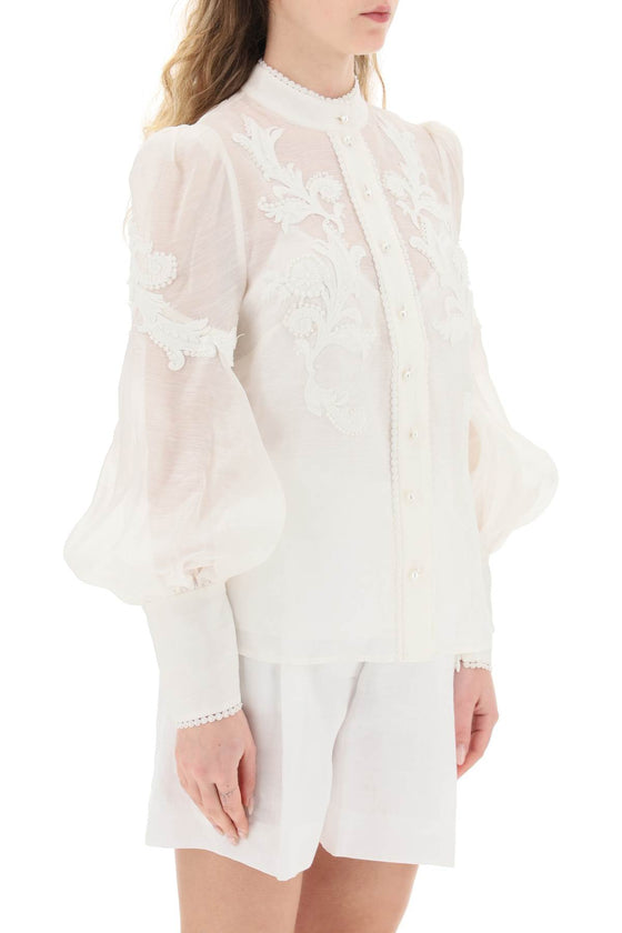 Zimmermann wonderland applique linen silk blouse