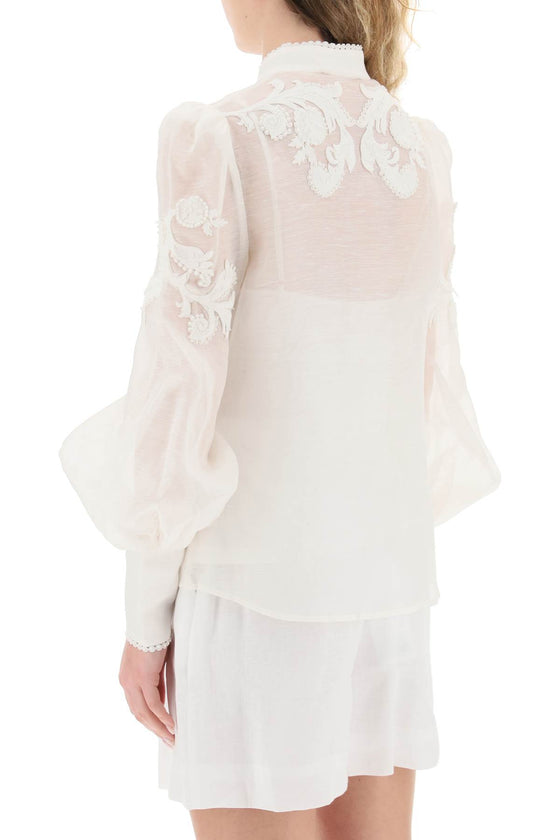 Zimmermann wonderland applique linen silk blouse