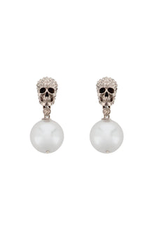  Alexander mcqueen pearl skull earrings with crystal pavé