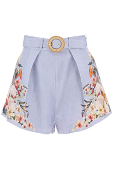 Zimmermann lexi tuck linen shorts with floral motif