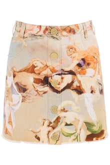  Balmain denim mini skirt with 'sky' print
