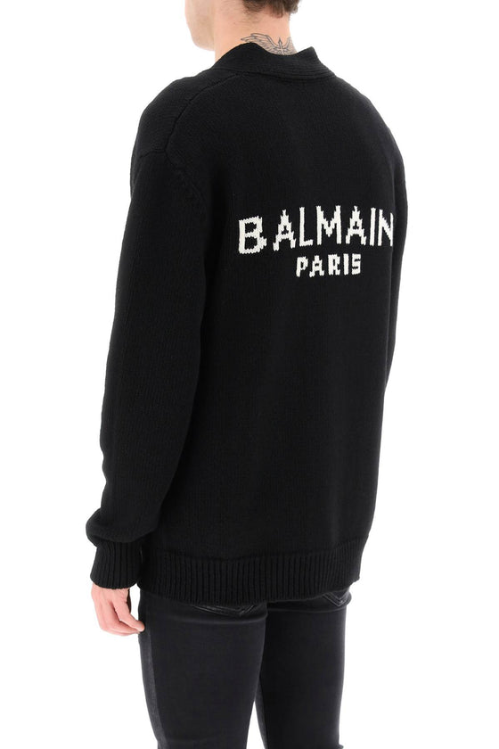 Balmain jacquard cardigan with back logo