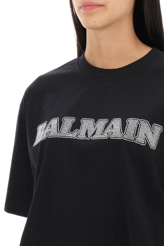 Balmain rhinestone-studded logo t-shirt