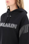 Balmain cropped hoodie with rhinestone-studded logo and crystal cupchains