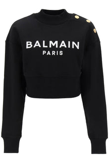  Balmain cropped sweatshirt with logo print and buttons