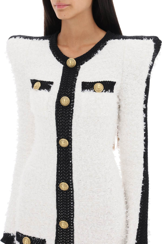 Balmain bouclé-tweed dress with pointy shoulders