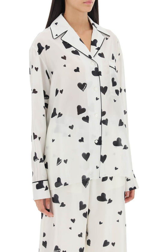 Marni bunch of hearts print silk pajama shirt