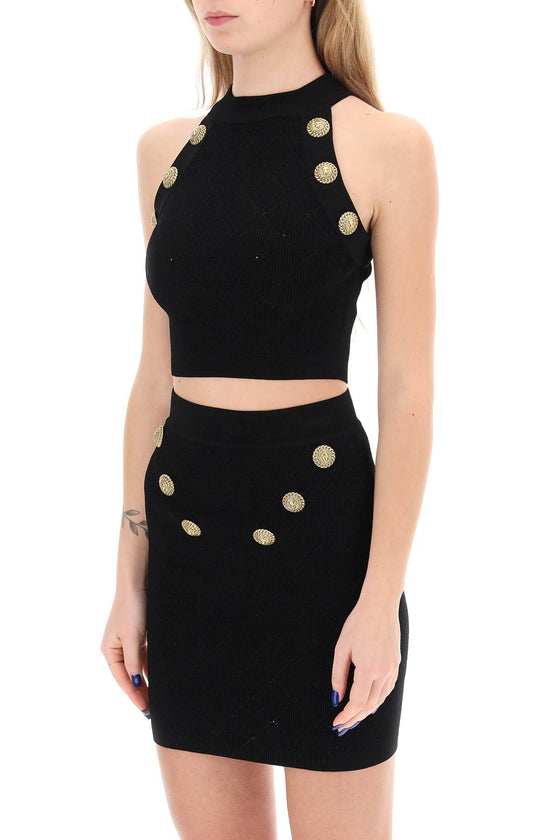 Balmain knitted cropped top with embossed buttons