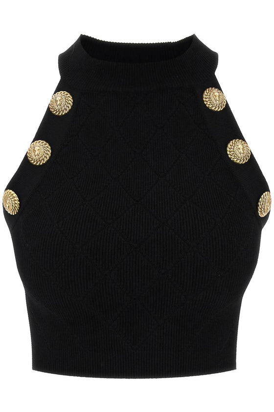 Balmain knitted cropped top with embossed buttons