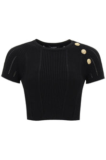  Balmain knitted cropped top with embossed buttons