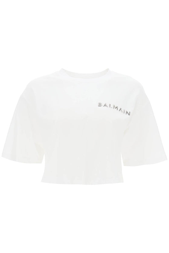 Balmain cropped t-shirt with metallic logo