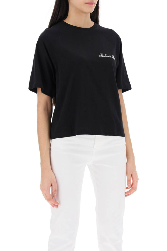 Balmain cropped t-shirt with logo embroidery
