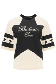  Balmain cropped t-shirt with star and logo prints
