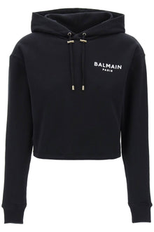  Balmain cropped hoodie with flocked logo