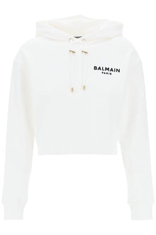  Balmain cropped hoodie with flocked logo