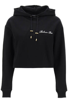 Balmain cropped hoodie with logo embroidery