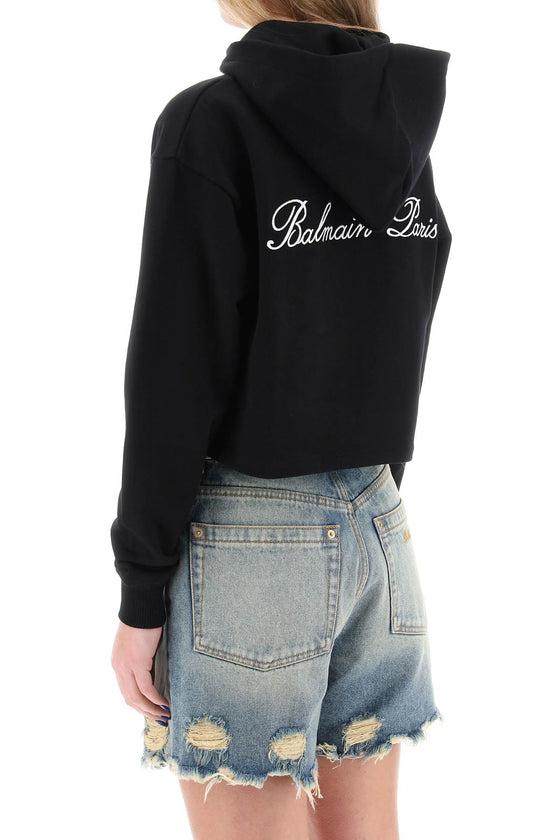 Balmain cropped hoodie with logo embroidery