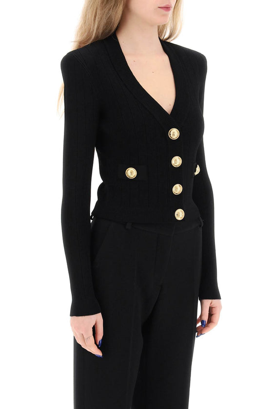 Balmain cardigan with padded shoulders and embossed buttons