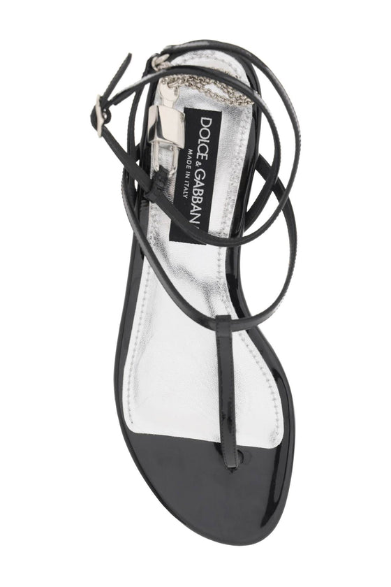 Dolce & gabbana patent leather thong sandals with padlock