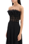 1913 dresscode long bustier dress with feather trim
