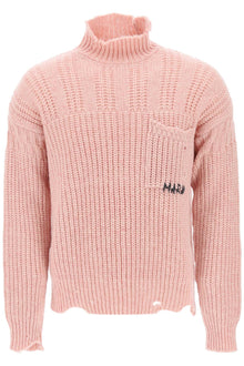  Marni funnel-neck sweater in destroyed-effect wool