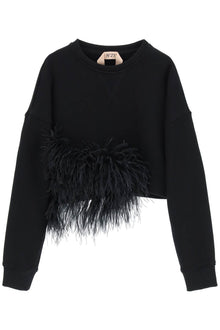  N.21 cropped sweatshirt with feathers