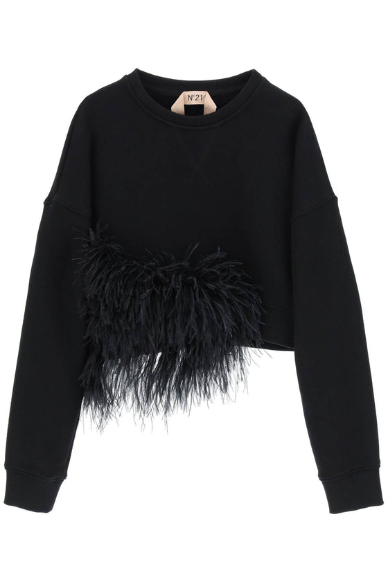 N.21 cropped sweatshirt with feathers