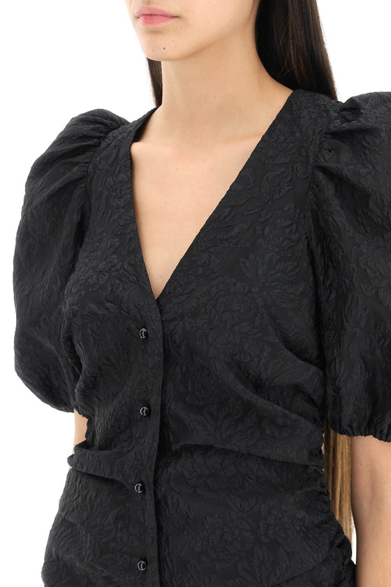 Ganni jacquard blouse with puff sleeves