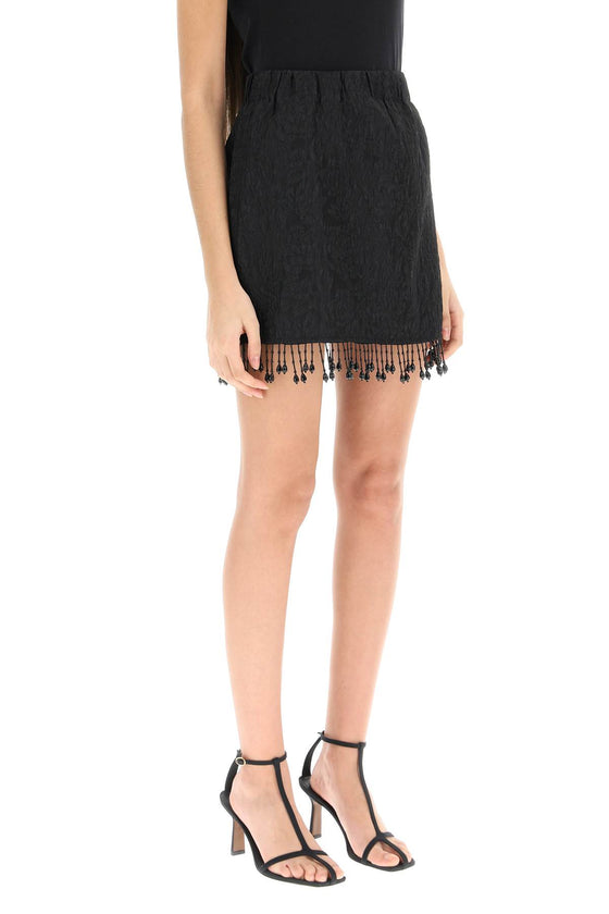 Ganni jacquard mini skirt with bead fringes