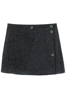  Ganni mini lamé tweed wrap skirt