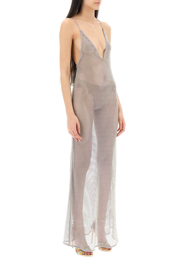 Ganni long mesh dress with crystals