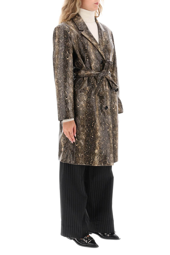 Ganni snake-effect faux leather trench coat
