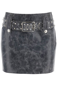  Alessandra rich leather mini skirt with belt and appliques