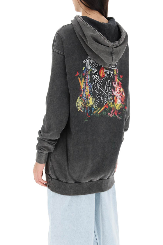 Alessandra rich oversized hoodie with print and rhinestones