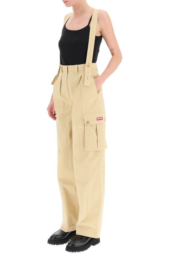 Kenzo cotton cargo pants with suspenders