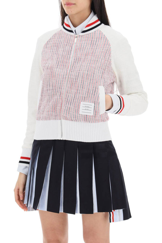 Thom browne zip-up cardigan in striped tweed