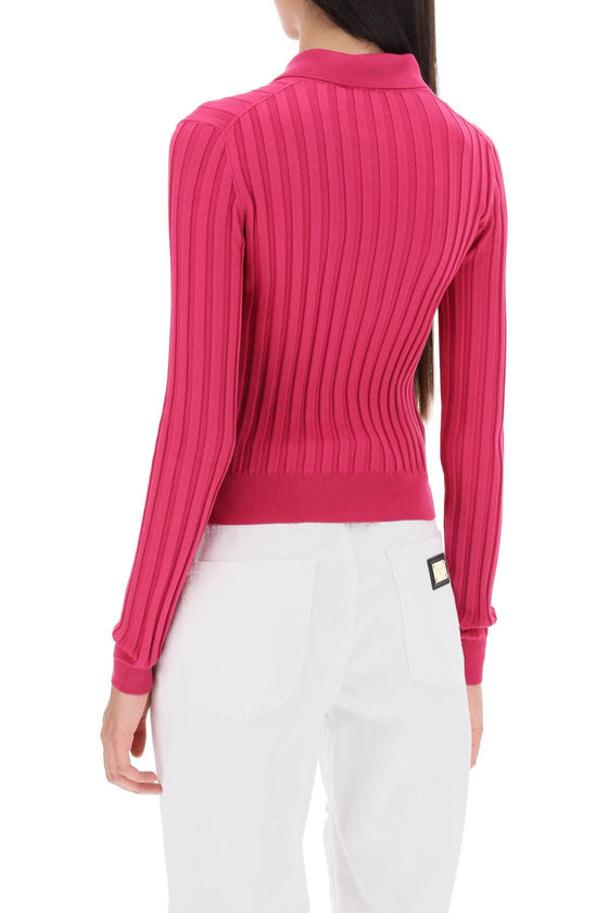 Dolce & gabbana long-sleeved polo shirt in ribbed knit