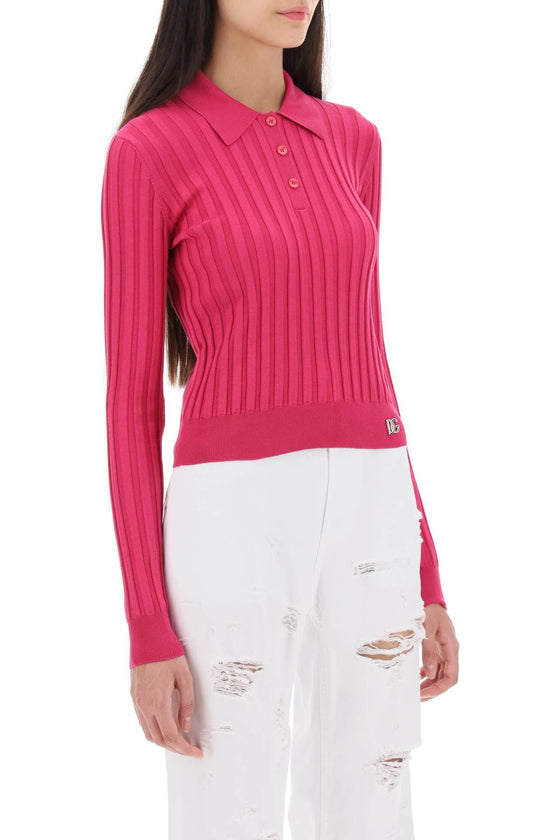 Dolce & gabbana long-sleeved polo shirt in ribbed knit