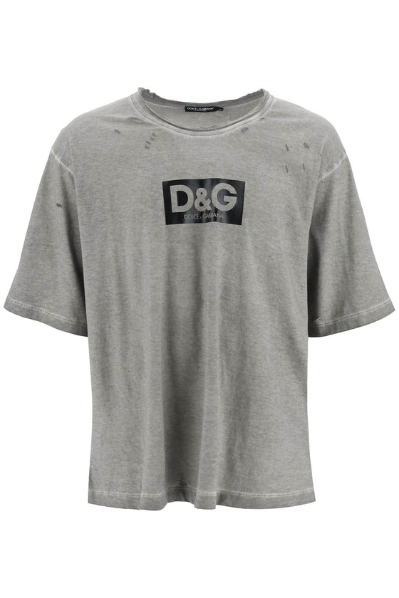 Dolce & gabbana washed cotton t-shirt with destroyed detailing